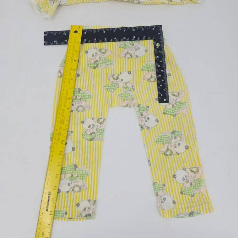 Vintage 70s Carter's Yellow Panda Pinstripe Pajama 2 Piece Sleepwear Girl 4 4037
